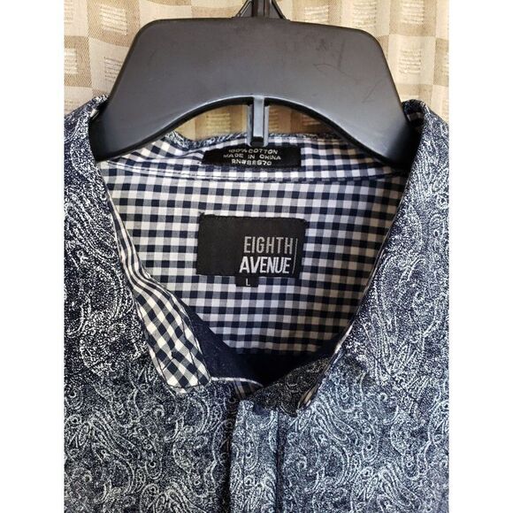 Men's Dress Shirt L Button Down Blue Paisley Designer Casual Shirt Large NWOT - Picture 5 of 6